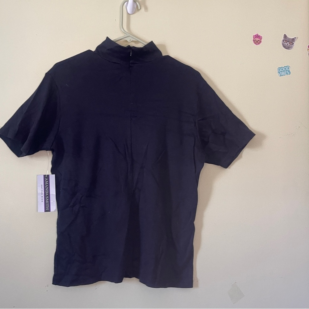 Vintage 90s Black Mock Neck T-Shirt - Picture 6 of 7